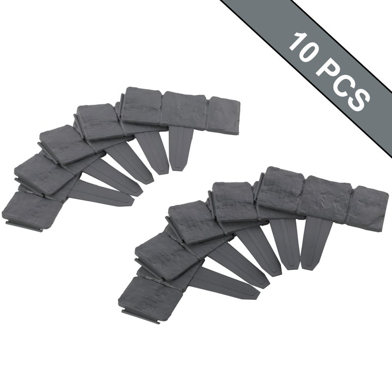 Gardenised Cobbled Stone Style Outdoor Lawn Edging Gate 10pk Interlocking Stakes, Gray - Image 2